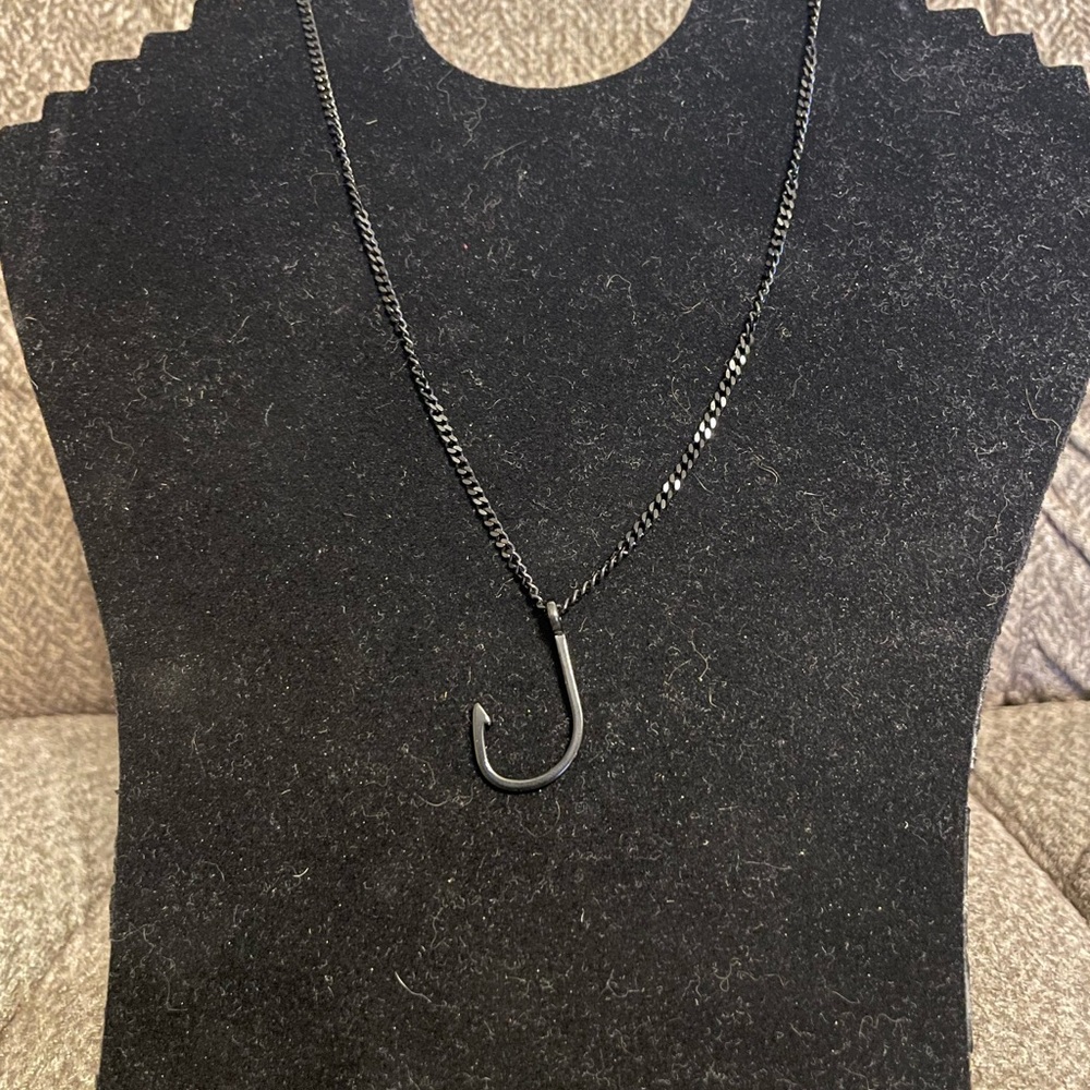 Black Fish Hook Pendant Necklace